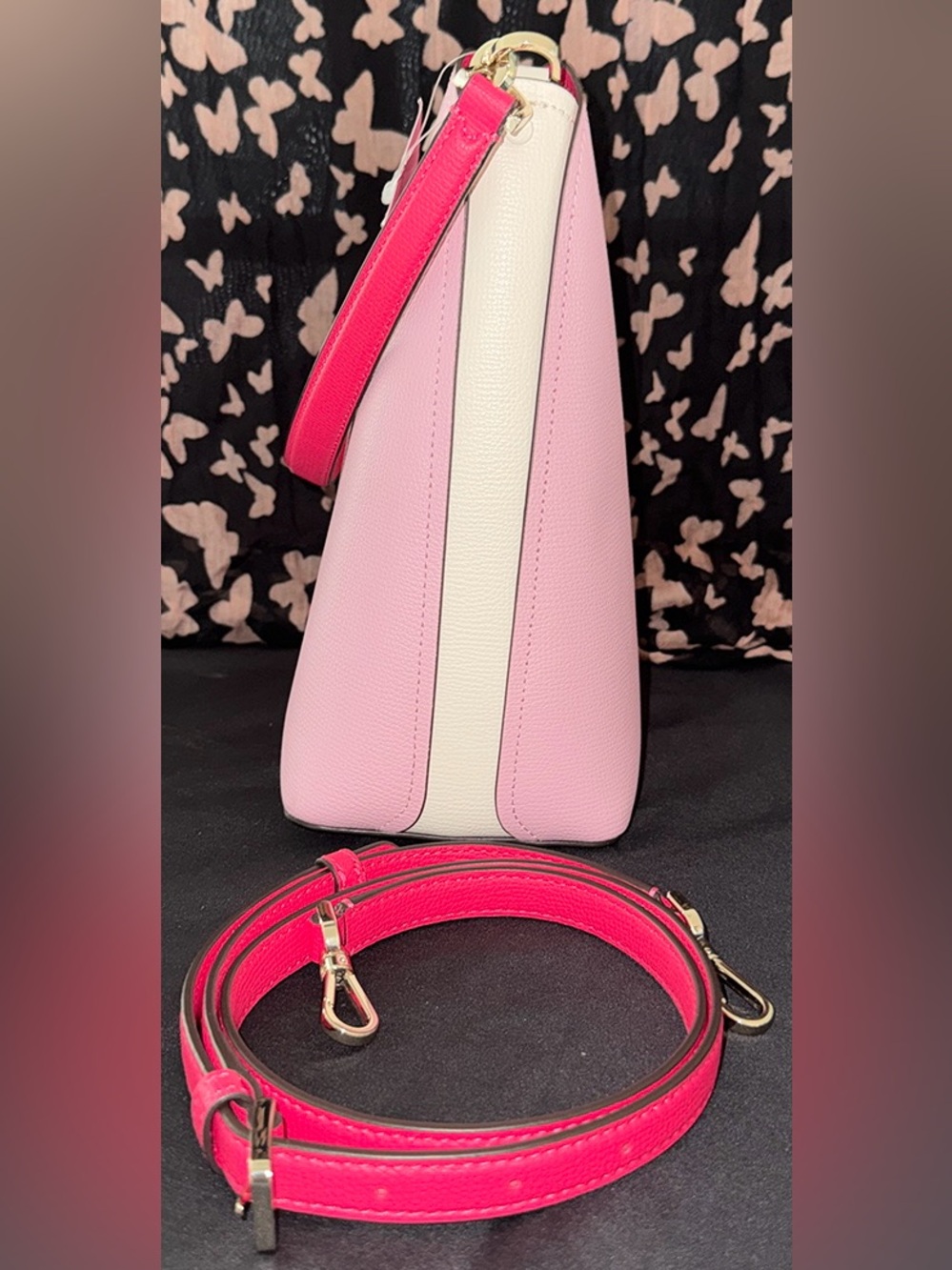 Kate Spade Darcy Grain Leather Large Bucket Bag, Palm Pink - Picture 6 of 13